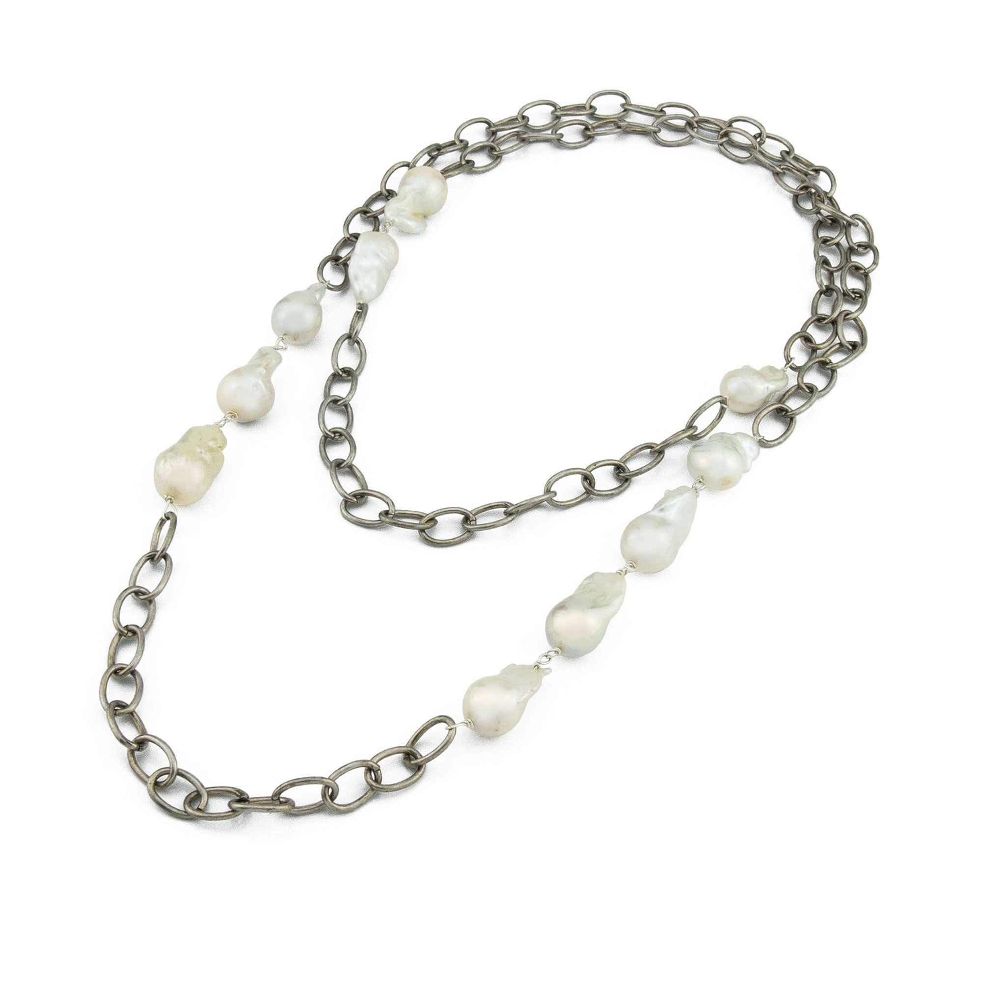 Details about   Baroque White Pearl 10x9mm 2-Tone 925 Sterling Silver Necklace 17 Inches